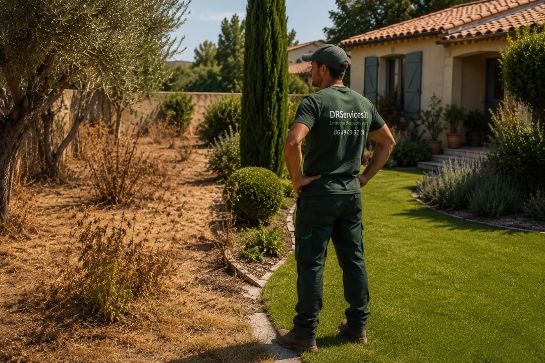Jardin été Sud France entretien paillage taille espaces verts DR Services 31