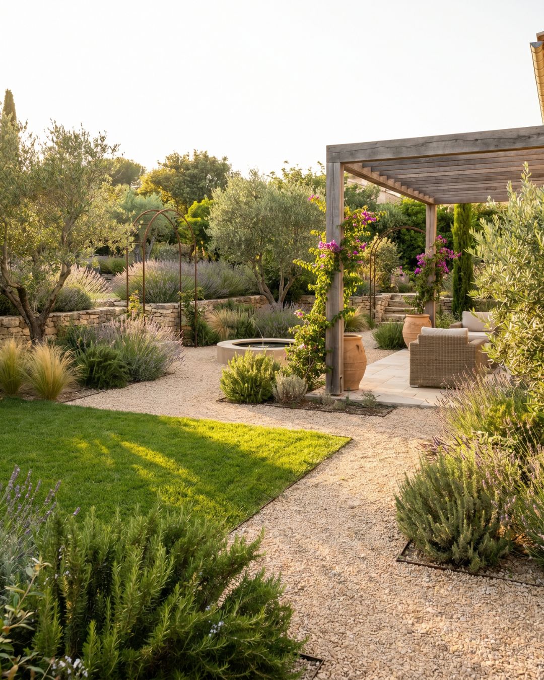 Jardin méridional bien conçu et résistant à la chaleur dans le Sud-Ouest
