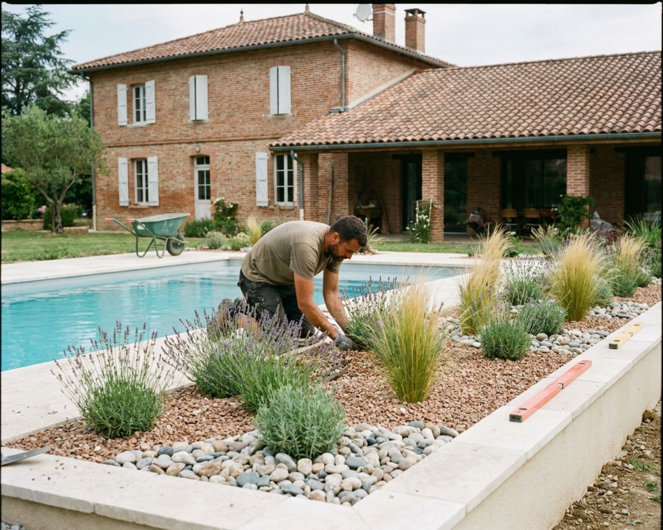Jardin moderne autour d'une piscine à Toulouse, Saint-Lys et Muret